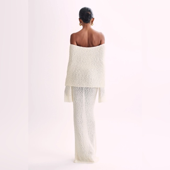 MESHKI Marisol Ivory Off Shoulder Boucle Maxi Dress, Size XXS - Picture 6 of 10